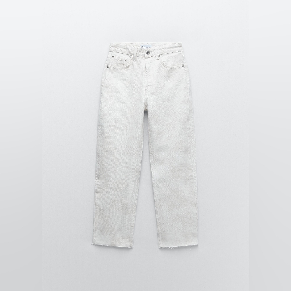 NWT Zara Tie-Dye Cream Straight-Leg Denim Jeans